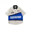 Camisa Retro Americana Hip Hop Corrida de Rua Masculina Manga Curta Verão Solta ins Marca Tendência Moto Fina