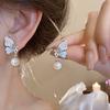 Clips para Orejas de Zirconio Coreano, Aretes de Perlas Femeninos, Clips para Orejas de Bobina de Mosquito Sin Perforar, Aretes de Lujo Ligero y de Alta Gama al Mayoreo