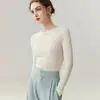 Suéter de cachemira pura listo para usar de primera línea para mujer, cuello redondo capa base 2 nuevos suéteres de punto elegantes de corte ajustado