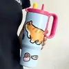 Taza Térmica Nueva con Asa, Portátil para Estudiantes, Acero Inoxidable 316, Gran Capacidad, Alto Valor Estético, Taza con Popote, Taza para Coche