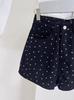 Shorts de Mezclilla Florales con Lunares Negros para Mujer Verano Estilo Ins Sexy Diseño de Cintura Alta Pierna Recta Ancha Línea A Pantalones Cortos