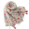 Borde Floral Acuarela de Primavera Bufanda con Borla Floral Fresca Atmósfera Suave Chal Delgado Bufanda de Seda para Viajes Vacaciones para Mujeres