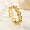 Anel Aberto Ajustável Não Desbota Simples Banho de Ouro Real Tendência Tiktok Anel Exquisito de Zircônia para Mulheres