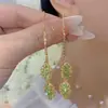 Pendientes de Hilo con Hojas Verdes de Hada Súper para Mujer, Lujo Ligero, Nueva Moda, Elegantes, Estilo Occidental, Borla Larga, Para Adelgazar el Rostro