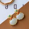Agulha de prata de lei 925 carteira de jade branco brincos femininos elegantes longos moda retrô estilo antigo brincos estilo chinês