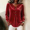 2026 Comercio Exterior Transfronterizo Europeo y Americano Amazon Nuevo Estilo para Mujer Elegante Cuello en V Botones Manga Larga Terciopelo Top Camiseta