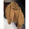 Casaco de Lã de Cordeiro Cor de Café, Novo Estilo Retrô, Peça Superior Quente, Casaco Curto de Pele para Pessoas Baixas