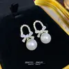 Brincos de Argola com Pérola e Laço de Prata 925 Luxo Acessível Brincos de Alta Qualidade Elegantes Moda Zircônia Brincos Franceses Super Brilhantes