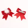 Presilha de cabelo com laço de pompom vermelho flocado de Natal transfronteiriça, presilha de cabelo e acessório de cabelo festivo de Ano Novo para crianças