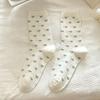 Calcetines apilados para mujer, primavera y verano, finos, color crema, japoneses, bonitos, con lazo, lunares, encaje, calcetines de tubo medio.