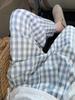Pantalones de Abuela Estilo Japonés para Mujer, Nuevos de Verano 2026 Cintura Alta Adelgazantes Pierna Recta Casual Petite Cortos Harem a Cuadros