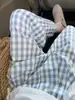 Pantalones Cortos de Cuadros Azules para Mujer Petite, Verano 2026 Nuevo Estilo Japonés de Cintura Alta Sueltos Adelgazantes Casuales Harem