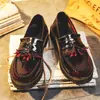 Mocasines con Flecos para Mujer Zapatos de Cuero Genuino de Caña Baja Rojo Brillante Estilo Británico Modernos para Estudiantes Puntera Redonda Casual Zapatos para Hombre