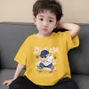 Ropa Infantil Camiseta de Algodón Puro de Manga Corta para Niños Verano Dibujos Animados Impresos Top Camiseta Holgada Fina de Cuello Redondo para Niños