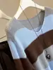 Tejido de Punto con Rayas en Contraste y Cuello en V para Mujer 2025 Otoño Nueva Moda Camisa para Capas de Combinación de Colores Suéter de Punto Holgado