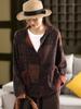 Chaqueta de Lino-Algodón Estampada Estilo Vintage para Mujer, Cárdigan Exterior Artístico de Una Sola Fila de Botones con Cuello Redondo y Manga Larga