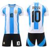Camiseta de Fútbol de Argentina 2024 No. 10 Messi 11 Di Maria Jersey Copa América Traje de Pantalón Negro para Niños Manga Corta