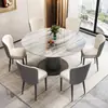 Juego de Mesa y Sillas de Comedor de Lujo Ligero con Piedra Ultra-Cristal, Moderno y Sencillo, Adecuado para Hogares Pequeños, con una Mesa de Comedor Redonda Giratoria, Plegable y Extensible
