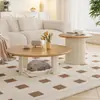 Mesa de centro color crema estilo francés, juego de mesas de centro pequeñas minimalistas para apartamento pequeño, mesa de centro con almacenamiento tipo nido para gatos, mesa de centro pequeña ovalada de madera maciza