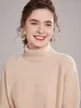 Nuevo Estilo Otoño e Invierno 2026 Suéter de Punto de Cachemir para Mujer, Cuello Alto, Rayas Horizontales, Color Sólido, Holgado, Versátil