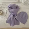 Bufanda gorro de punto de mezcla de lana estilo coreano perezoso para mujer, juego de color sólido versátil suave pegajoso engrosado cálido para el cuello