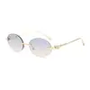 Gafas de sol retro ovaladas sin montura estilo europeo y americano para mujer, hacen que la cara se vea más pequeña, gafas de sol negras de moda casual estilo europeo y americano con protección UV