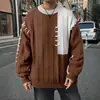 Andrei Otoño e Invierno Ropa de Punto Perezosa para Hombre de Manga Larga Estilo Coreano Ropa de Punto Bloque de Color Simple Holgada Cálida