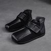 Jiezu 2025 Otoño Nuevo Punta Cuadrada Retro Hecho a Mano Pulido Velcro Zapatos Planos para Mujer Color Sólido Versátil Cómodos Moda