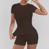 Venta Caliente Transfronteriza Ropa de Yoga para Mujer Conjunto de Manga Corta de Secado Rápido Ropa de Fitness Running Pantalones Cortos de Tacto de Alta Gama Conjunto de Dos Piezas