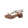 Sandálias Slip-On Retrô Novas de Verão 2025 para Mulheres, Tiras Finas de Barco, Saltos Grossos, Bico Quadrado, Sandálias Romanas Marrons de Uma Tira