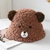 Invierno Cálido Lindo Oreja de Oso Felpa Sombrero de Pescador Espesado Elegante a Prueba de Frío Dibujos Animados Cabeza Grande Versátil Sombrero de Cubo