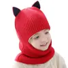 Gorro de Punto Infantil de Otoño e Invierno con Orejas de Zorro Lindas Bufanda para Bebé Abrigada y Engrosada de Forro Polar Gorro de Una Pieza