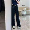 Jeans Negros de Pierna Recta para Mujer Otoño/Invierno 2024 con Forro Polar Cintura Alta Pantalones Adelgazantes Pantalones Pequeños Estrechos de Pierna Ancha