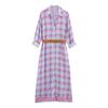 Estilo Europeo y Americano Transfronterizo Ropa de Mujer de Comercio Exterior Aliexpress Zr Nuevo Vestido Midi Estampado con Cinturón Cuadrado