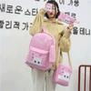 Mochila escolar de estilo coreano para estudiantes, mochila de lona de cinco piezas, mochila multifuncional para campus femenino con estampado de gato lindo