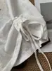 Camiseta de Algodón con Estampado de Cesta y Tacto a Lino para Mujer, Estilo de Nicho a la Moda con Cordón Lateral, Cuello Redondo, Estilo Coreano, Top que Reduce la Edad para Verano