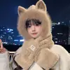 Nuevo gorro de invierno para mujer, bufanda linda de felpa, calentador de cuello integrado grueso, gorro de felpa para ciclismo, gorro cálido con protección para los oídos