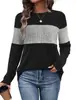 Nuevo suéter de punto de lana con bloques de color para mujer, de estilo europeo y americano transfronterizo, de manga larga, cuello redondo, corte holgado, top pullover casual
