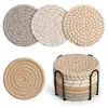 Porta-copos Tecidos de Algodão, Conjunto de 4 Peças Redondas de 3 polegadas com Suporte de Armazenamento, Tapetes Antiderrapantes para Mesa de Jantar, Resistentes a Altas Temperaturas, Direto do Fabricante