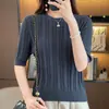 Nueva ropa de mujer de verano, top de punto acanalado de algodón puro con cuello redondo estilo coreano, camiseta elegante y versátil