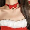 Collar de Campana con Lazo de Terciopelo Rojo para Mujer, Gargantilla de Cinta de Felpa, Cadena para Clavícula, Accesorios
