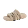 Fivela de Cinto Elegante para Casacos Pantufas Peludas de Solado Grosso 2026 Inverno Versátil Quente Estilo Coreano Abertas com Tira Única Pantufas de Algodão para Mulheres