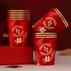 Vasos de Papel Grueso Desechables Dorados para Bodas, Compromisos, Banquetes de Boda, Festivales y Uso en Casa, Vasos Rojos para Té