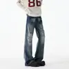 Jeans Rasgado Cortado com Faca Buraco Curvo Masculino Verão Cleanfit Slim Fit Calça Levemente Flare Calça Casual Fina