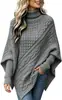 Amazon En Stock Otoño/Invierno 2026 Nuevo Suéter de Punto Trenzado con Mangas Murciélago Estilo Europeo Americano Cuello Alto Redondo Prendas de Punto tipo Capa