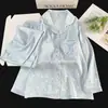 Estilo Chino Estilo Antiguo Bata Acolchada para Mujer Seda de Hielo Elegante Manga Larga Pantalón Largo Primavera Otoño Seda de Hielo Nieve Conjunto de Ropa para el Hogar