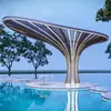 Gran Cenador con Forma de Paraguas de Acero Inoxidable, Pabellón Hongo de Parque, Estructura de Pabellón Nube Pétalo, Escultura de Árbol Paisajística