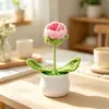 Flores de crochê de girassol, planta em vaso pequena, buquê de rosas de tricô feito à mão, flores artificiais, presente para o Dia dos Professores, decoração de mesa