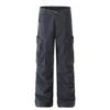 Calça Casual de Trabalho Masculina C825 Estilo High Street Americano Primavera e Outono Vintage Unissex Solta Reta Desconstruída Multibolsos