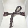 Nova cruz-fronteira das mulheres estilo étnico cinto decorativo padrão vintage contas de madeira artesanal cera corda tecida das mulheres fina cadeia de cintura